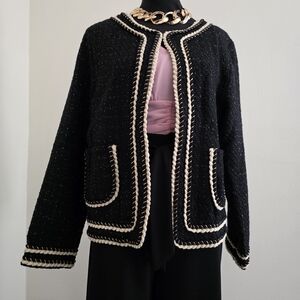 Designed Tweed Women Blazer - Black